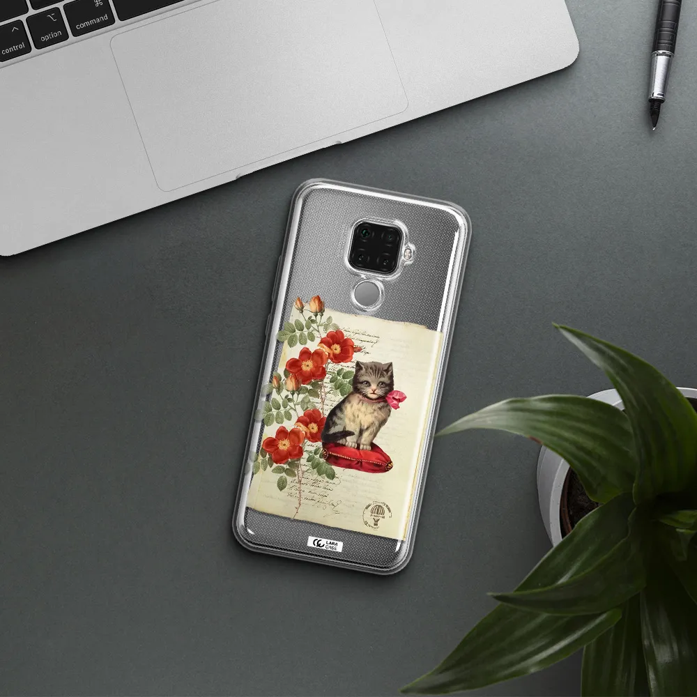 a cat on a pillow with flowers Huawei Mate 30 Lite Clear TPU Case