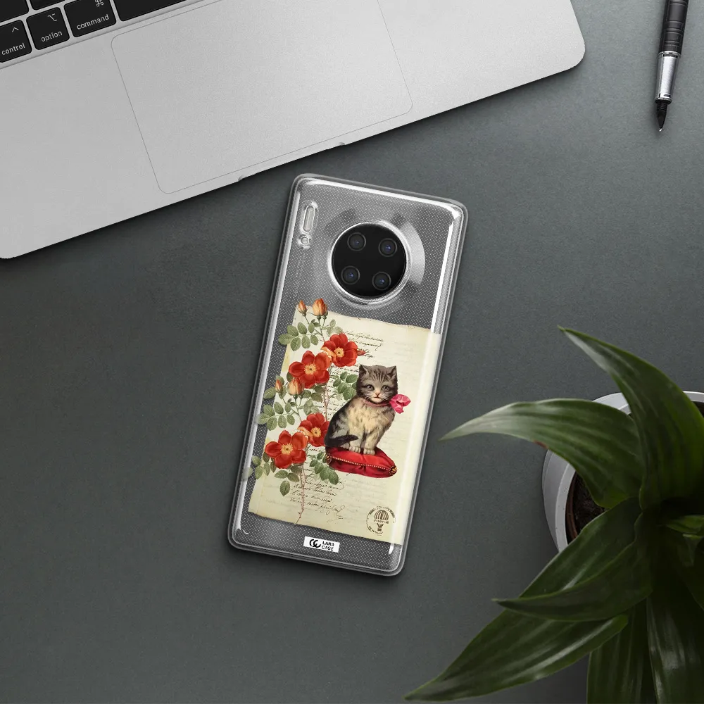 a cat on a pillow with flowers Huawei Mate 30 Pro Clear TPU Case