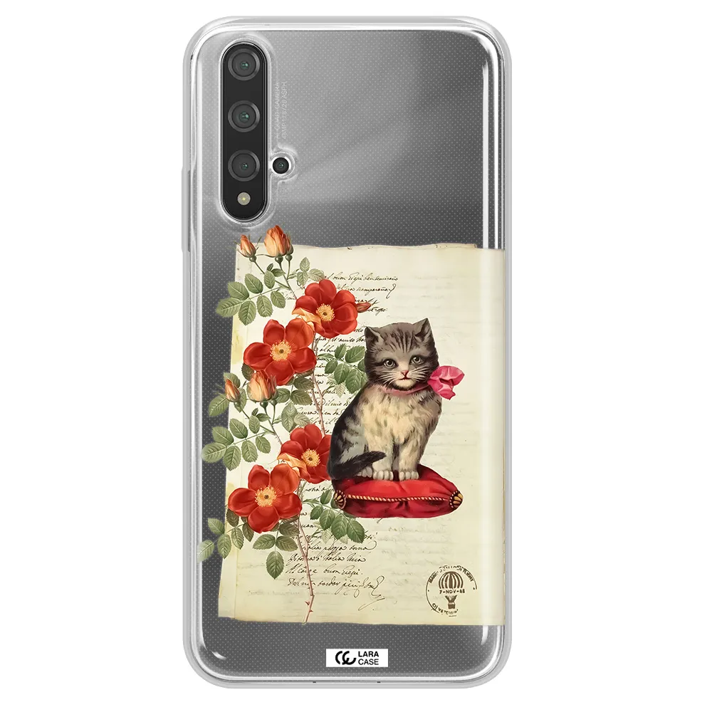 a cat on a pillow with flowers Huawei Nova 5t Clear TPU Case