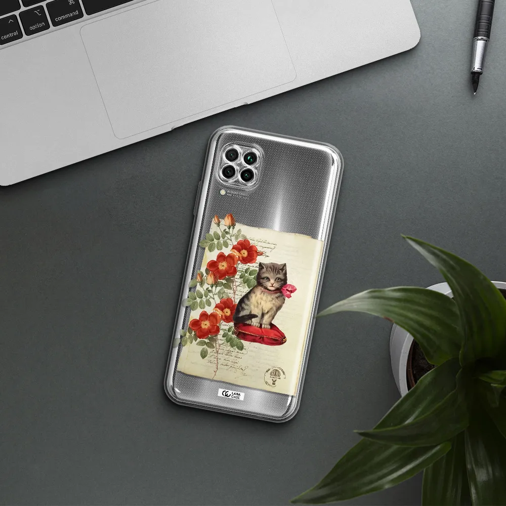 A Cat On A Pillow With Flowers Huawei Nova 7I Clear Tpu Case