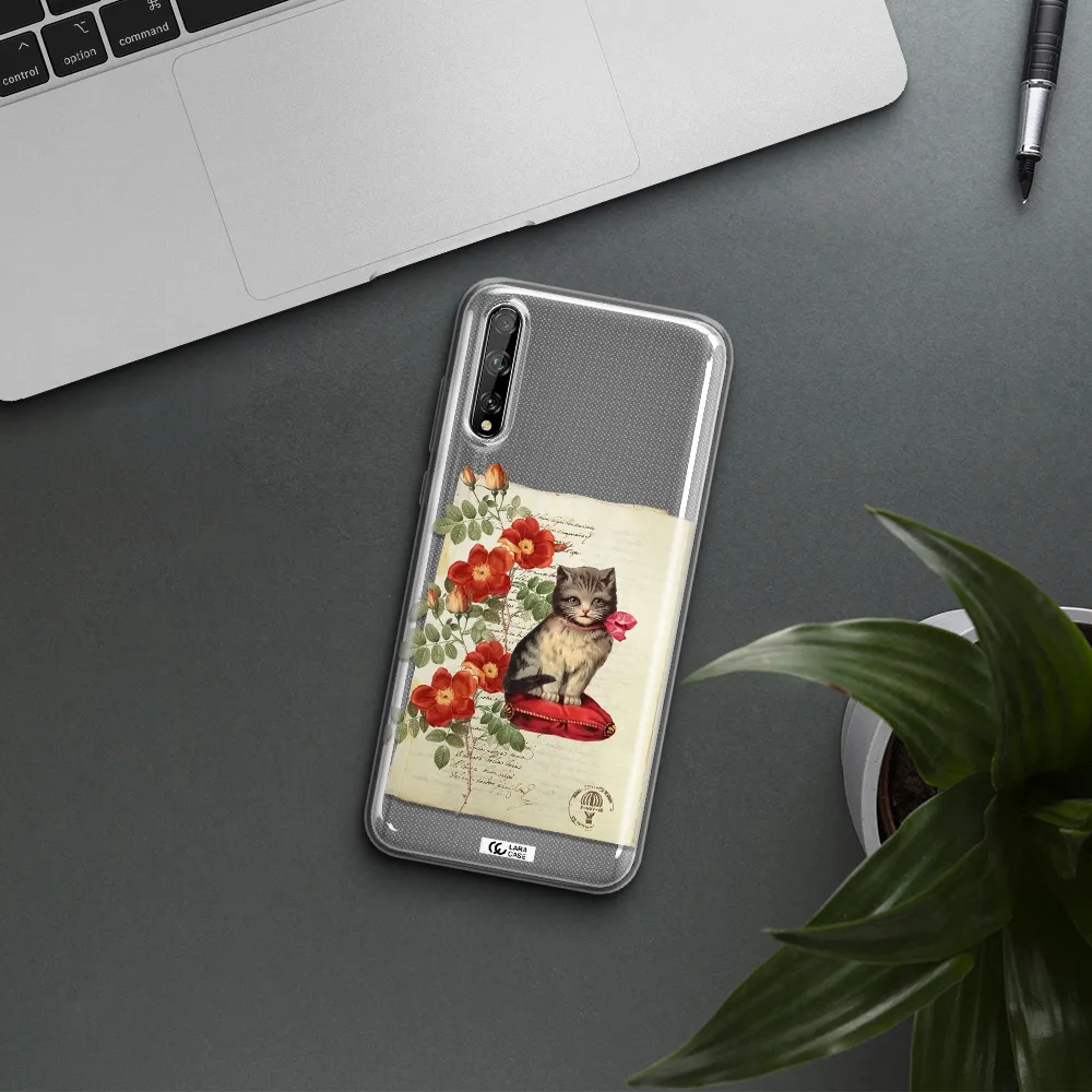 a cat on a pillow with flowers Huawei P Smart S Clear TPU Case