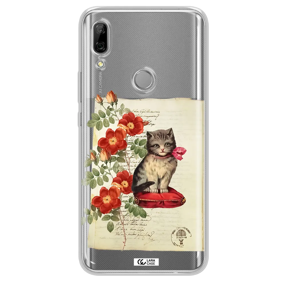 a cat on a pillow with flowers Huawei P Smart Z Clear TPU Case