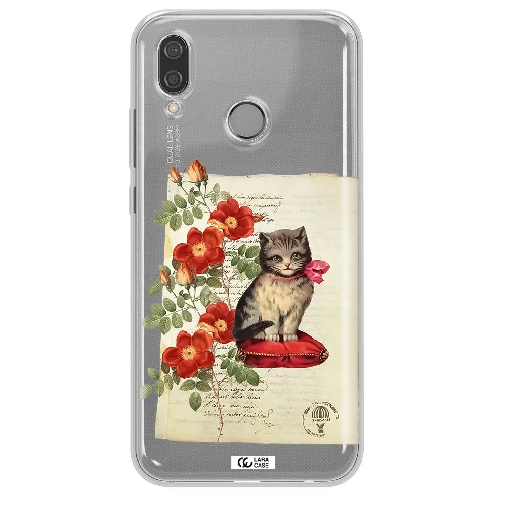 a cat on a pillow with flowers Huawei P20 Lite Clear TPU Case