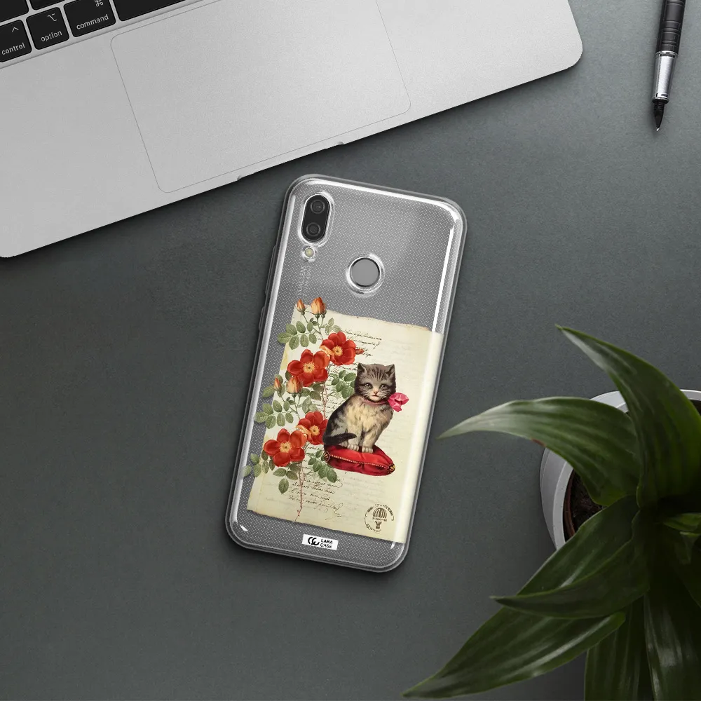 a cat on a pillow with flowers Huawei P20 Lite Clear TPU Case