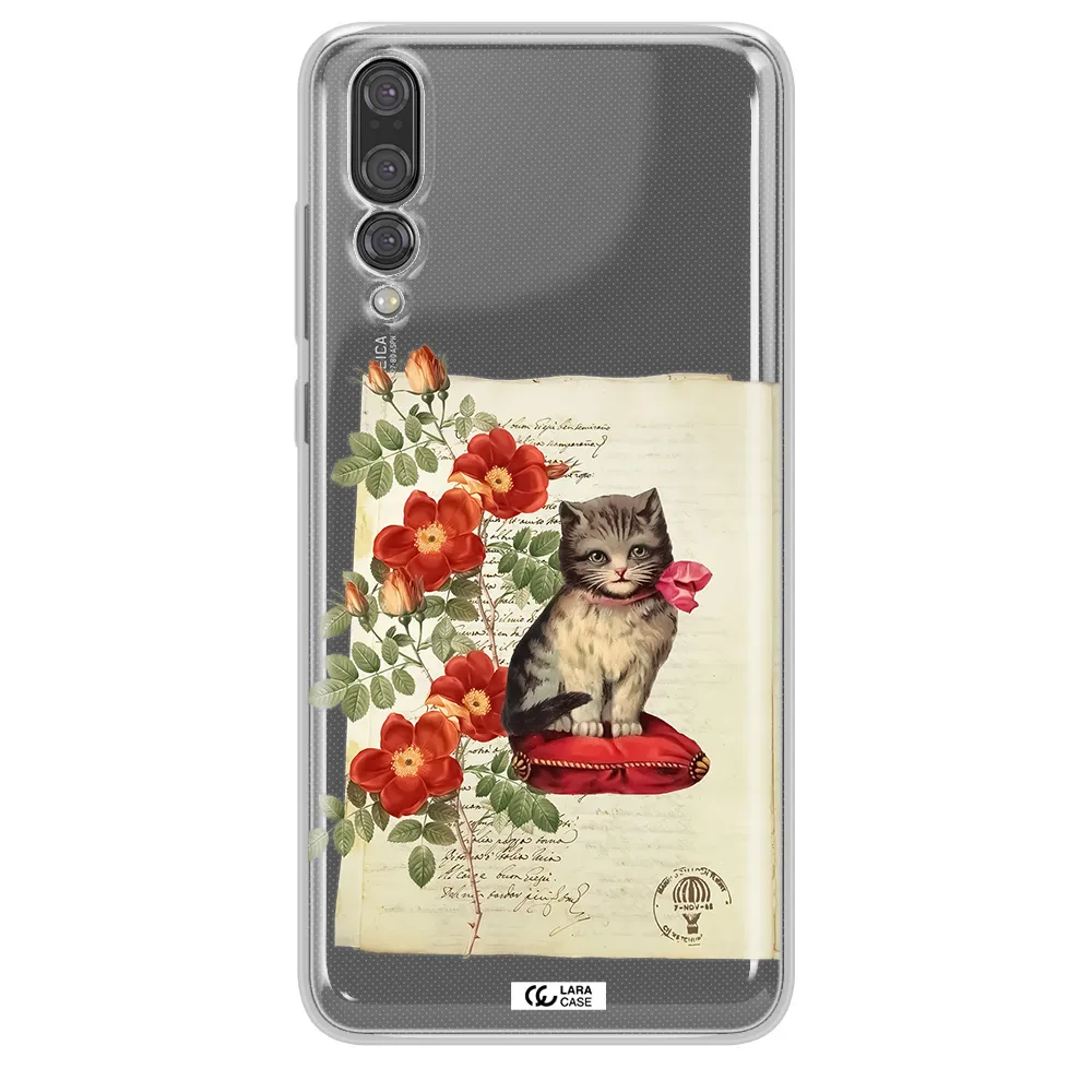a cat on a pillow with flowers Huawei P20 Pro Clear TPU Case