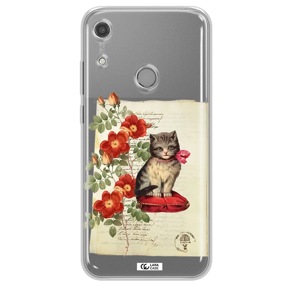 a cat on a pillow with flowers Huawei Y6S Clear TPU Case