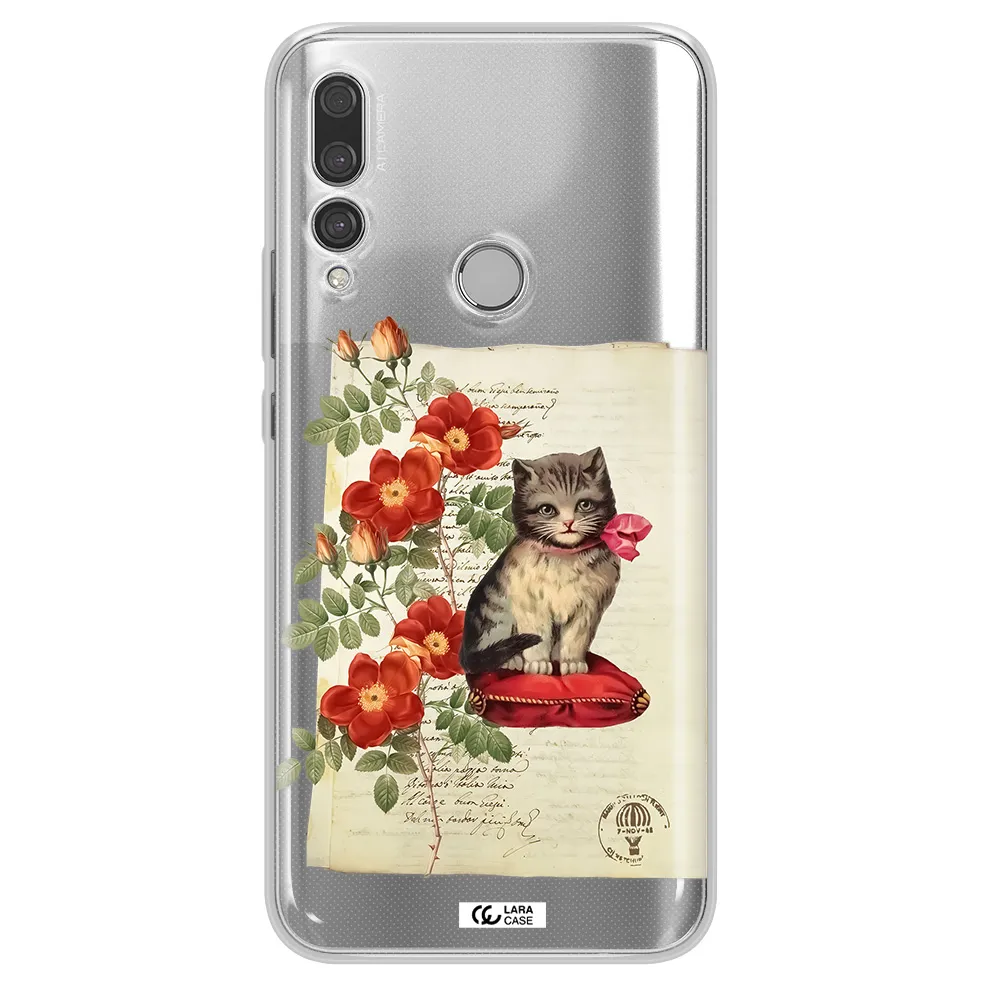 a cat on a pillow with flowers Huawei Y9 Prime 2019 Clear TPU Case
