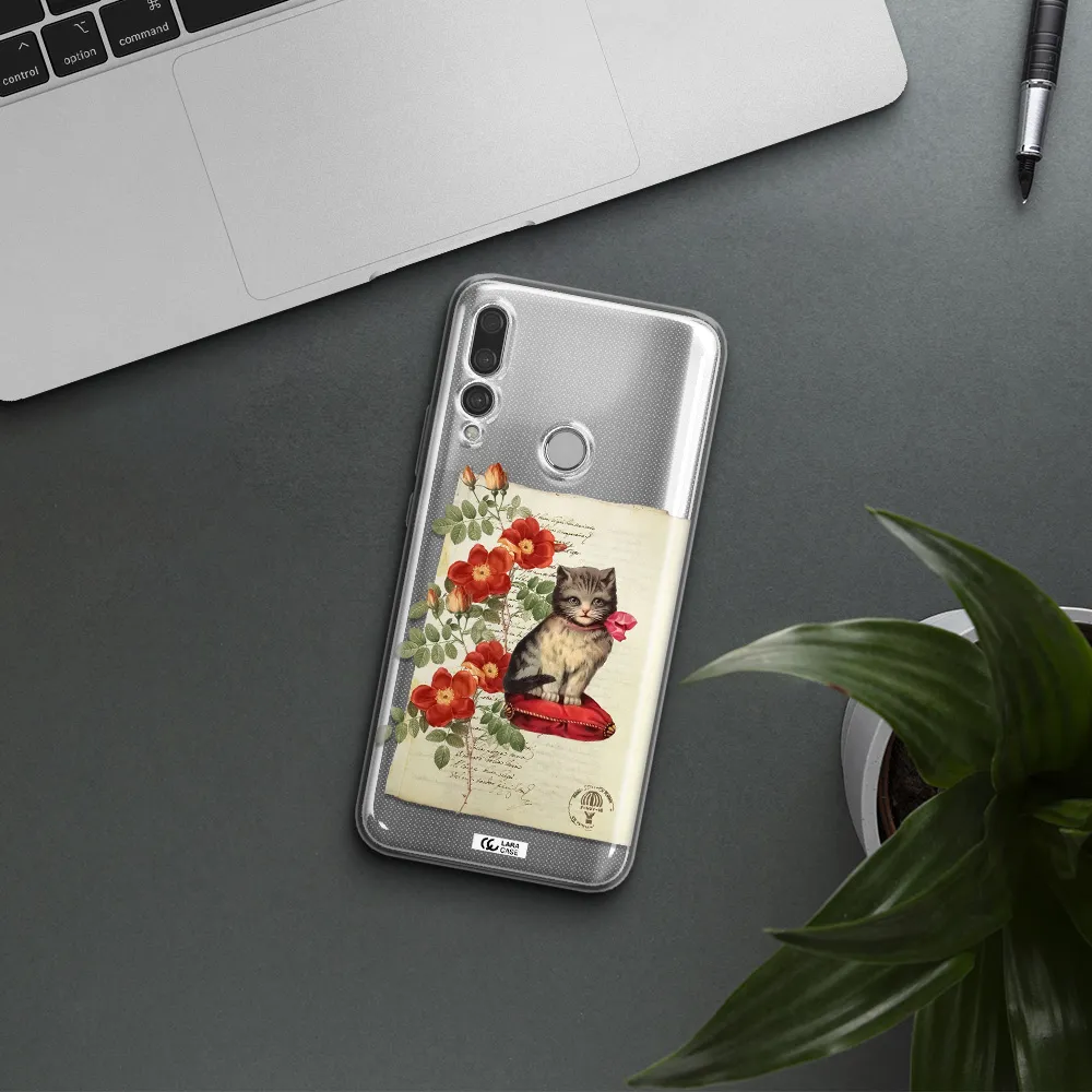 a cat on a pillow with flowers Huawei Y9 Prime 2019 Clear TPU Case