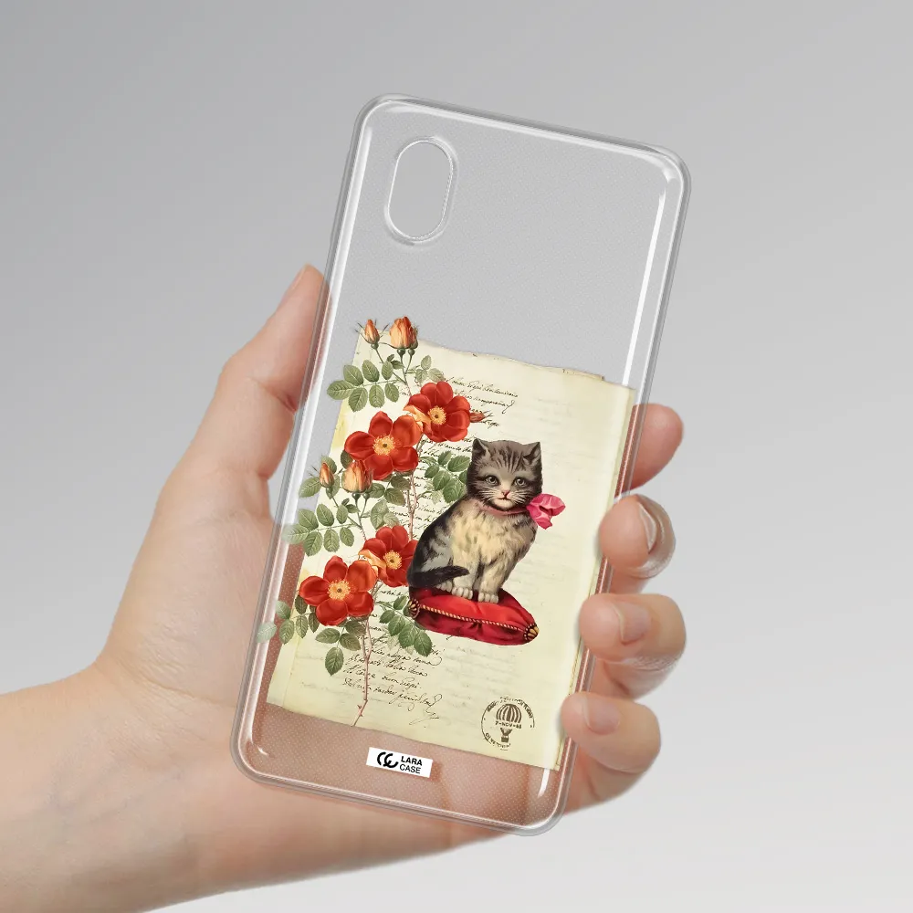 A Cat On A Pillow With Flowers Samsung A01 Core Clear Tpu Case