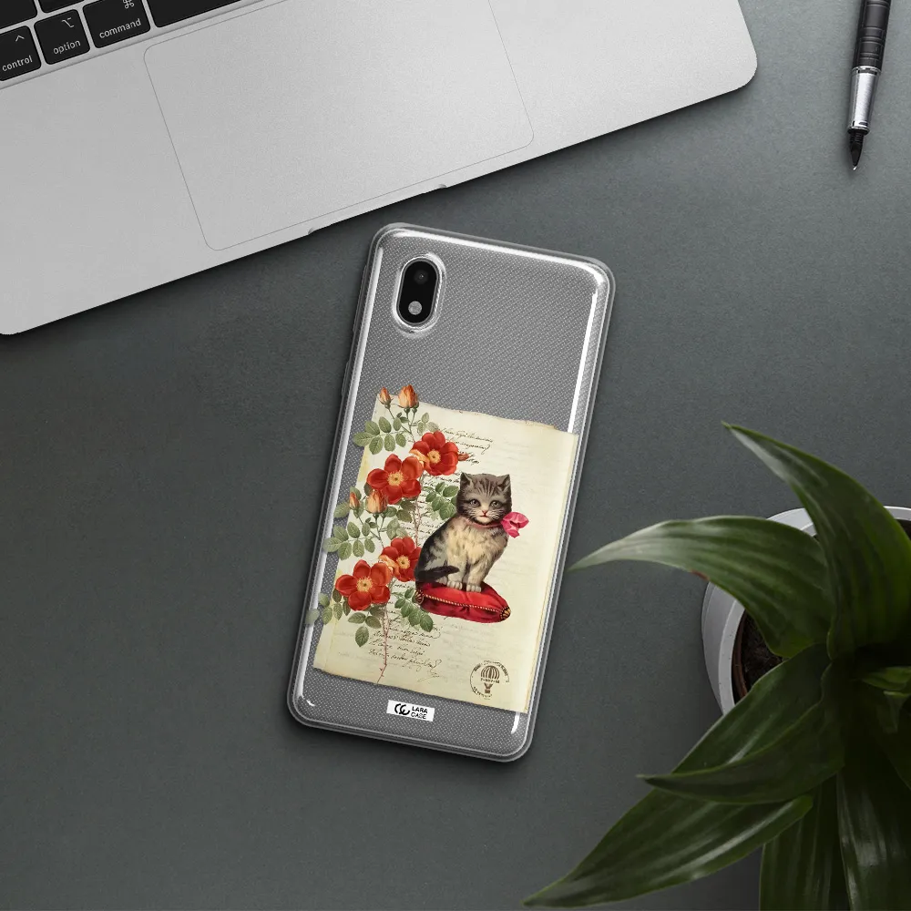 A Cat On A Pillow With Flowers Samsung A01 Core Clear Tpu Case