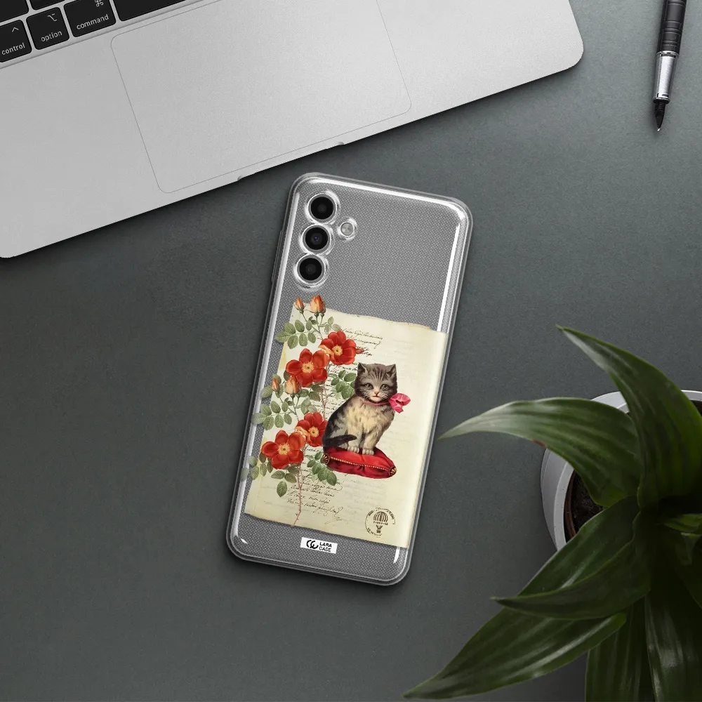 A Cat On A Pillow With Flowers Samsung A13 5G Clear Tpu Case