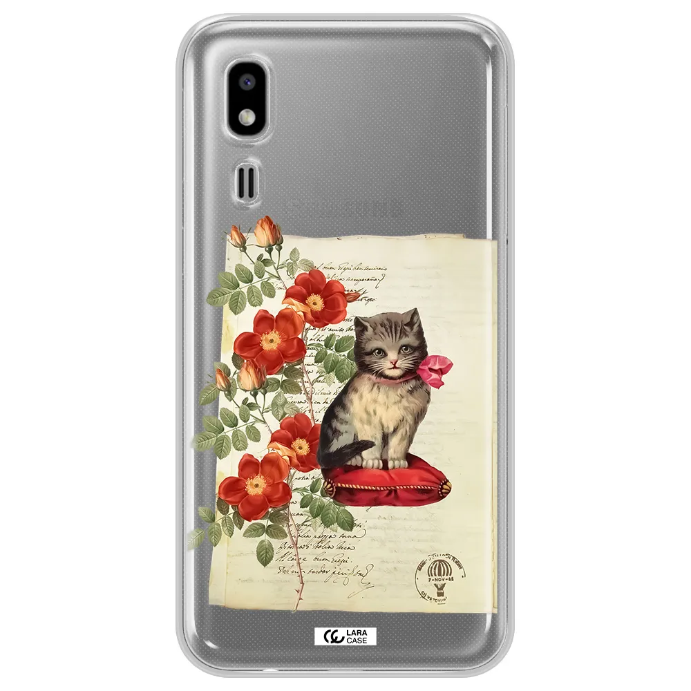 a cat on a pillow with flowers Samsung A2 Core Clear TPU Case