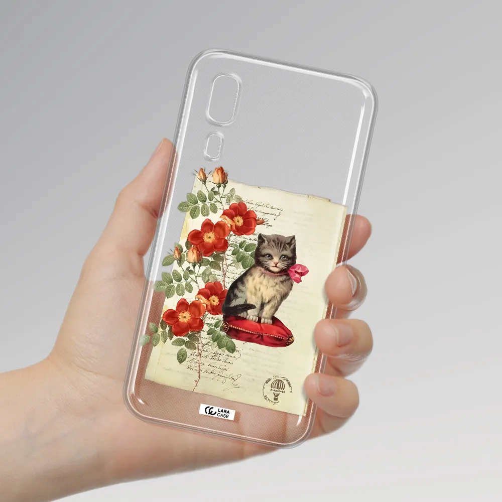 a cat on a pillow with flowers Samsung A2 Core Clear TPU Case