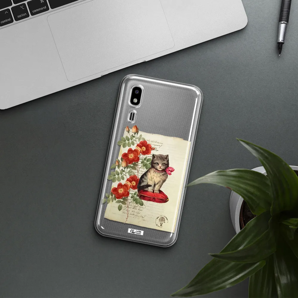 a cat on a pillow with flowers Samsung A2 Core Clear TPU Case