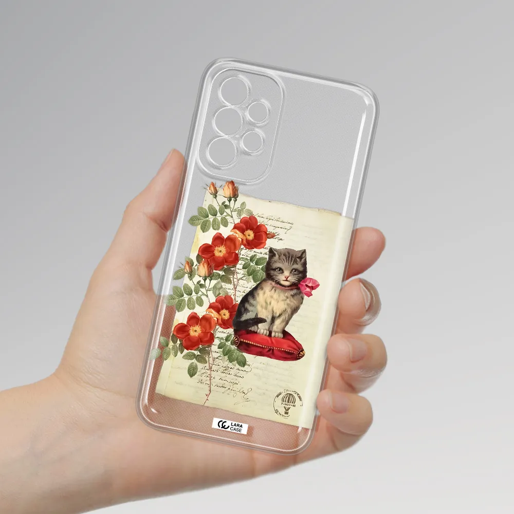 A Cat On A Pillow With Flowers Samsung A23 5G Clear Tpu Case