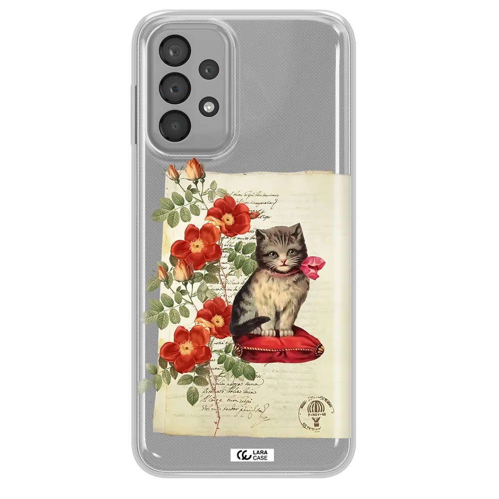 a cat on a pillow with flowers Samsung A33 Clear TPU Case