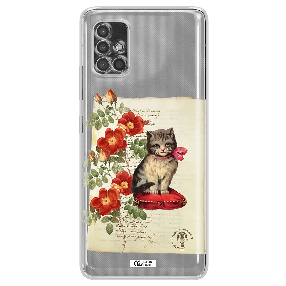 A Cat On A Pillow With Flowers Samsung A40S Clear Tpu Case