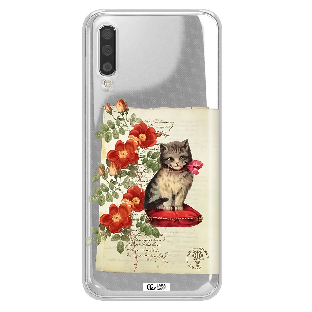 A Cat On A Pillow With Flowers Samsung A50S Clear Tpu Case