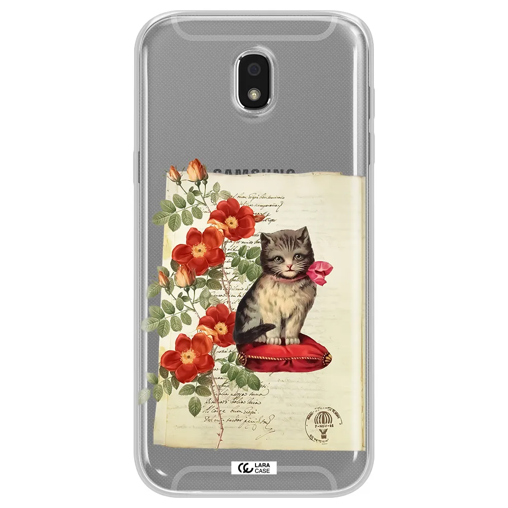 a cat on a pillow with flowers Samsung J5 2017 Clear TPU Case