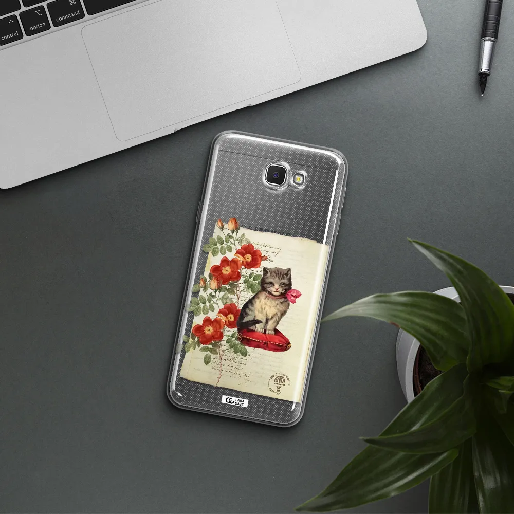 a cat on a pillow with flowers Samsung J5 Prime Clear TPU Case