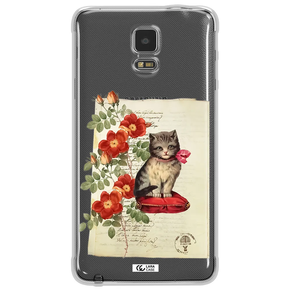 a cat on a pillow with flowers Samsung Note 4 Clear TPU Case