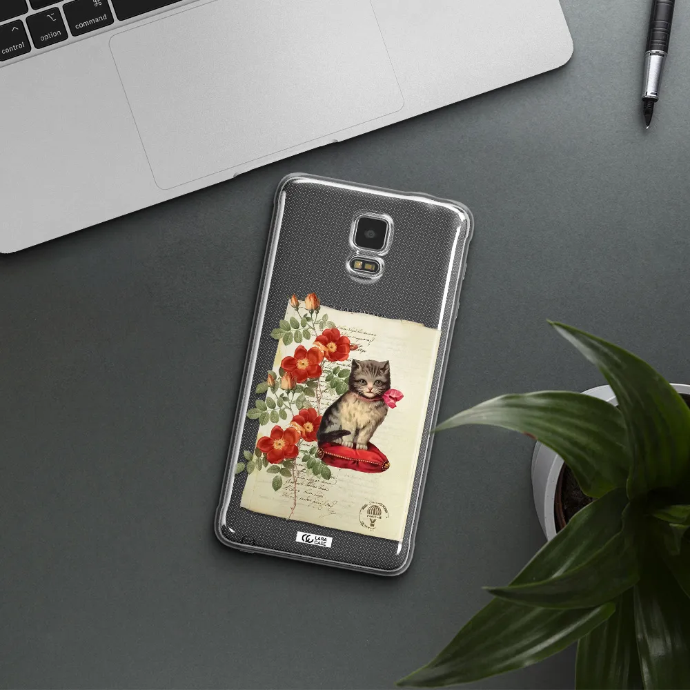 a cat on a pillow with flowers Samsung Note 4 Clear TPU Case