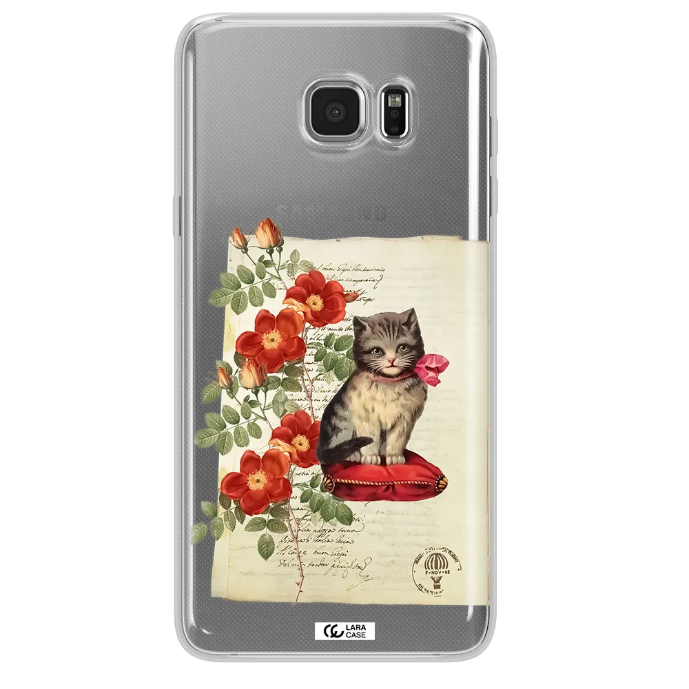 a cat on a pillow with flowers Samsung Note 5 Clear TPU Case