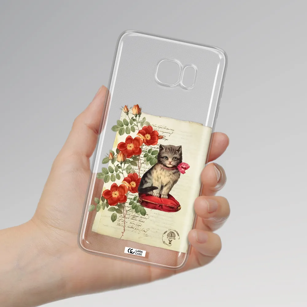 a cat on a pillow with flowers Samsung Note 5 Clear TPU Case
