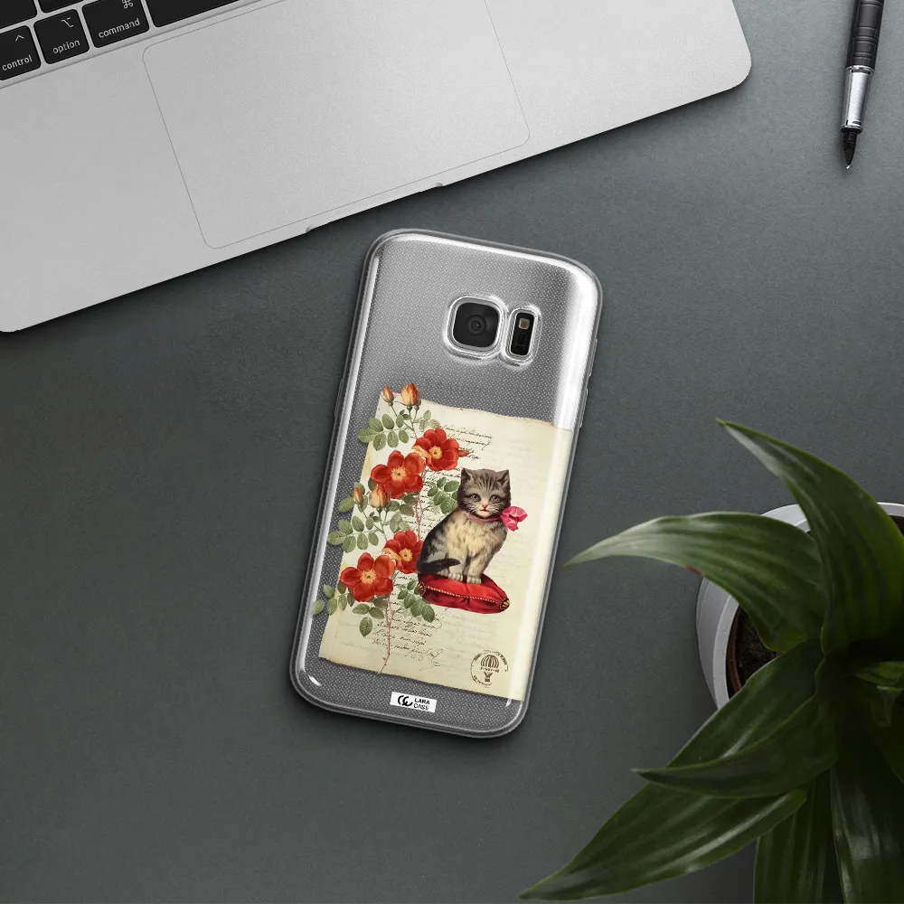 a cat on a pillow with flowers Samsung S 7 Clear TPU Case