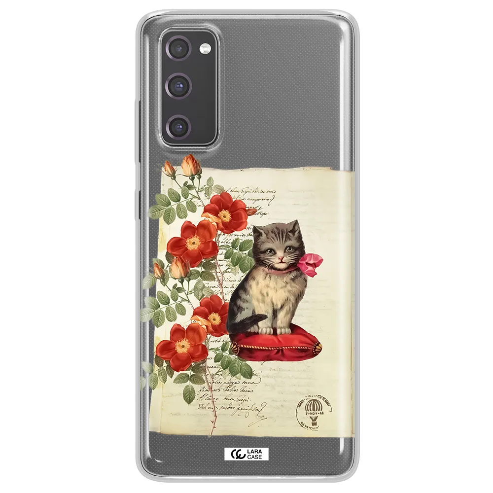 a cat on a pillow with flowers Samsung S20 Fe Clear TPU Case