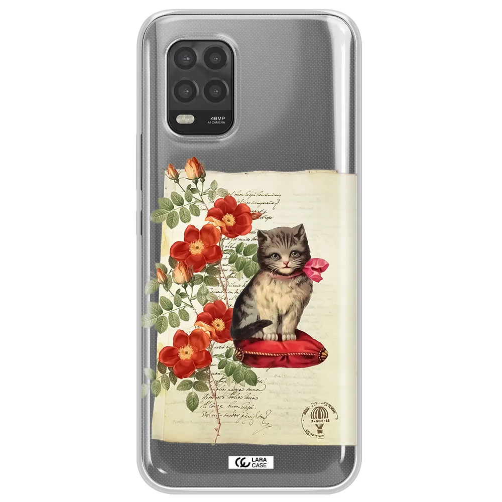 a cat on a pillow with flowers Xiaomi Mi 10 Lite Clear TPU Case