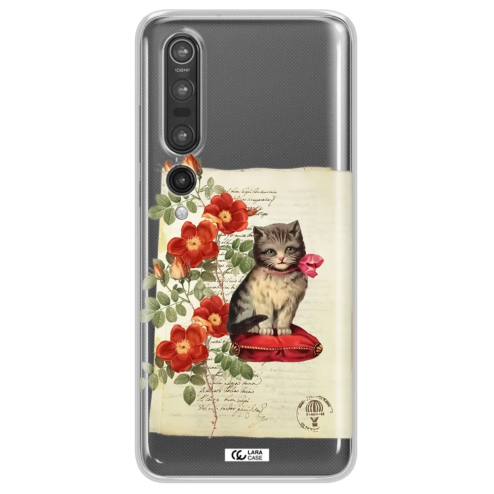a cat on a pillow with flowers Xiaomi Mi 10 Pro Clear TPU Case