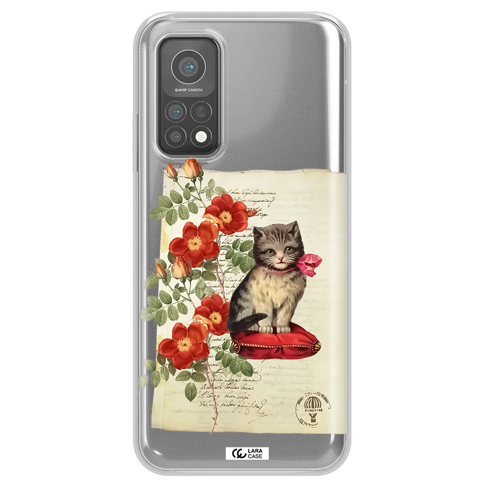 a cat on a pillow with flowers Xiaomi Mi 10 T Pro Clear TPU Case