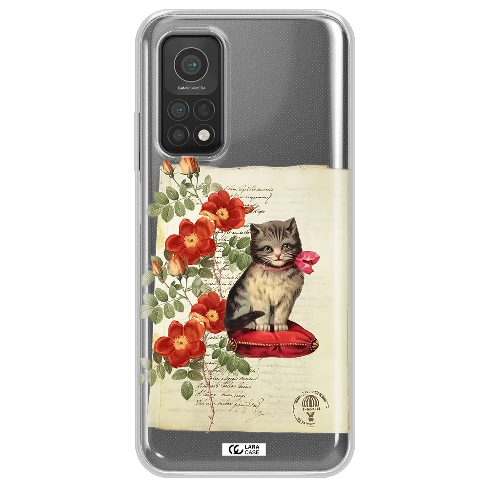 a cat on a pillow with flowers Xiaomi Mi 10T Clear TPU Case