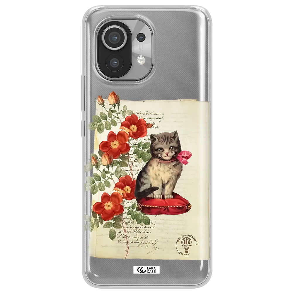 a cat on a pillow with flowers Xiaomi Mi 11 Clear TPU Case