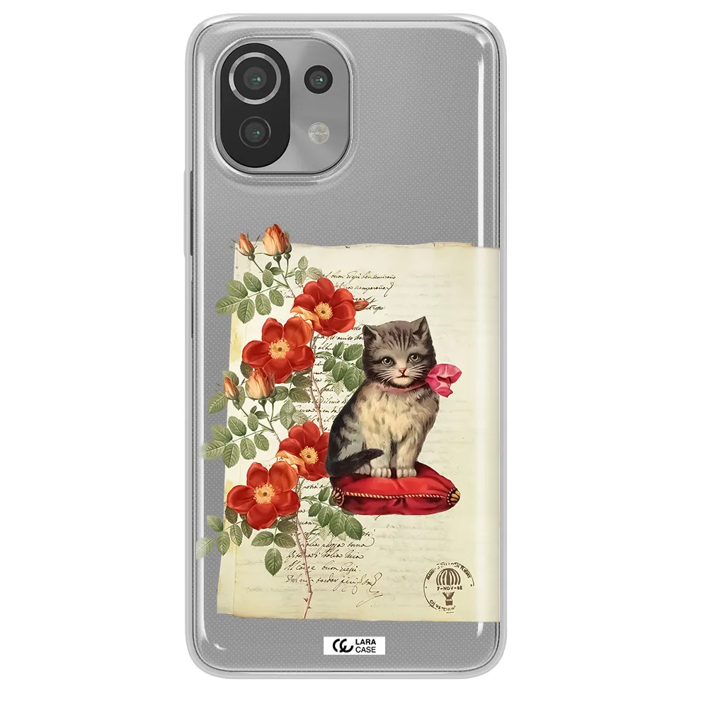 a cat on a pillow with flowers Xiaomi Mi 11 Lite Clear TPU Case