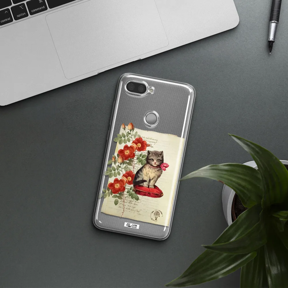 a cat on a pillow with flowers Xiaomi Mi 8 Lite Clear TPU Case