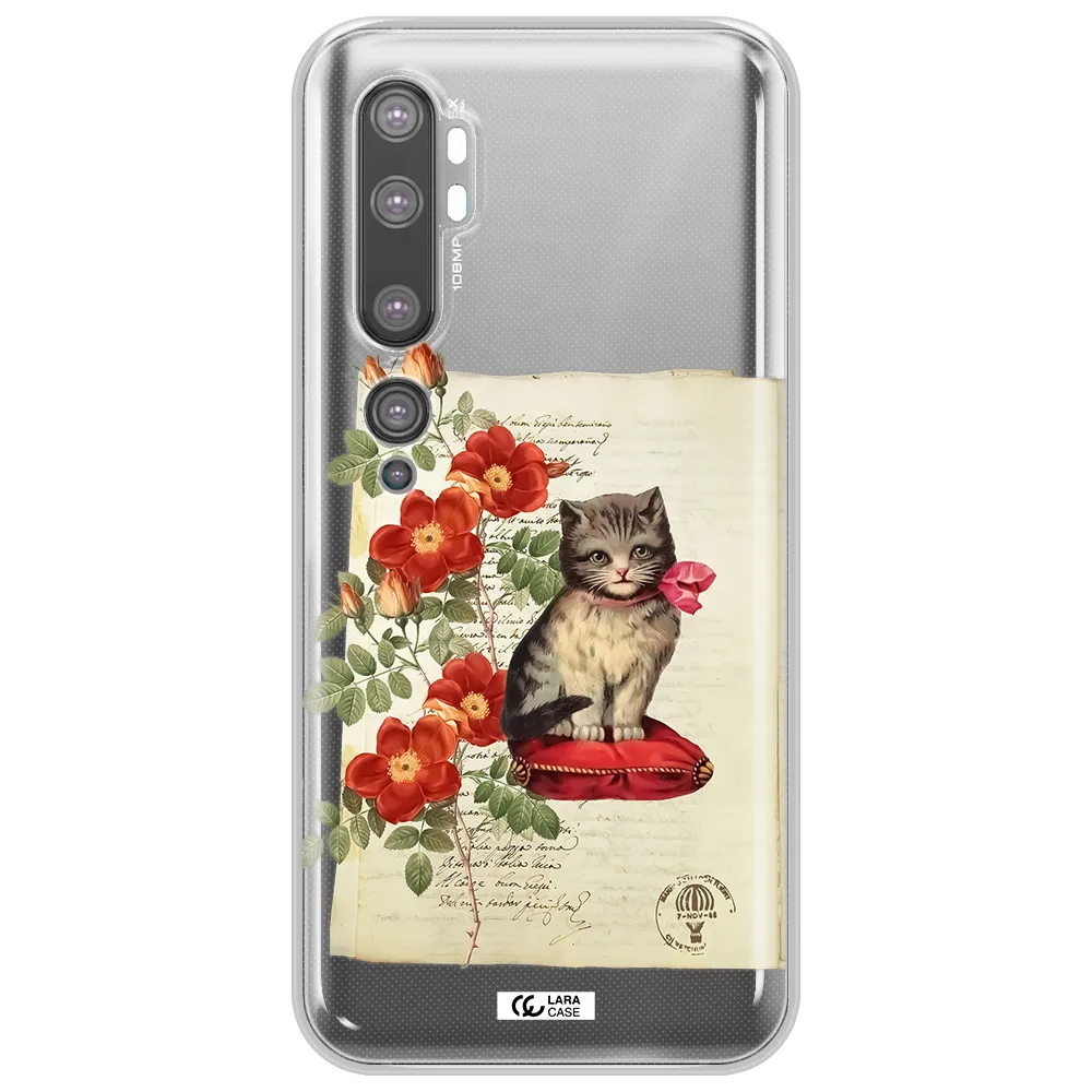 a cat on a pillow with flowers Xiaomi Mi Note 10 Clear TPU Case