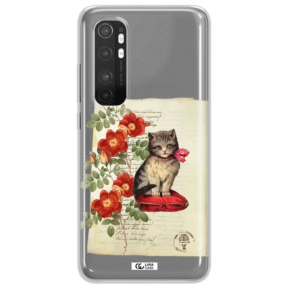 a cat on a pillow with flowers Xiaomi Mi Note 10 Lite Clear TPU Case
