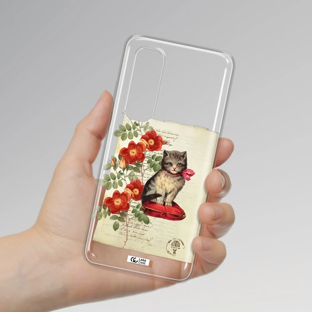 a cat on a pillow with flowers Xiaomi Mi Note 10 Lite Clear TPU Case