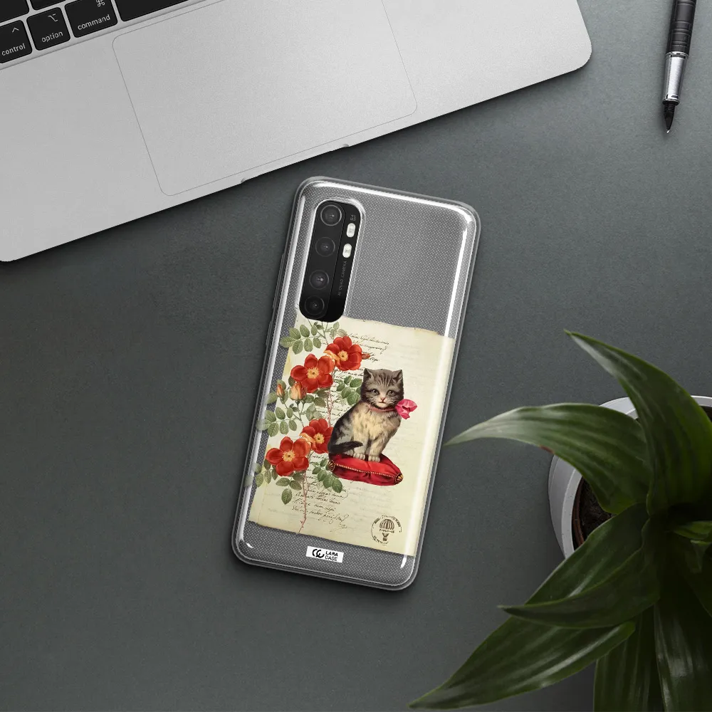 a cat on a pillow with flowers Xiaomi Mi Note 10 Lite Clear TPU Case
