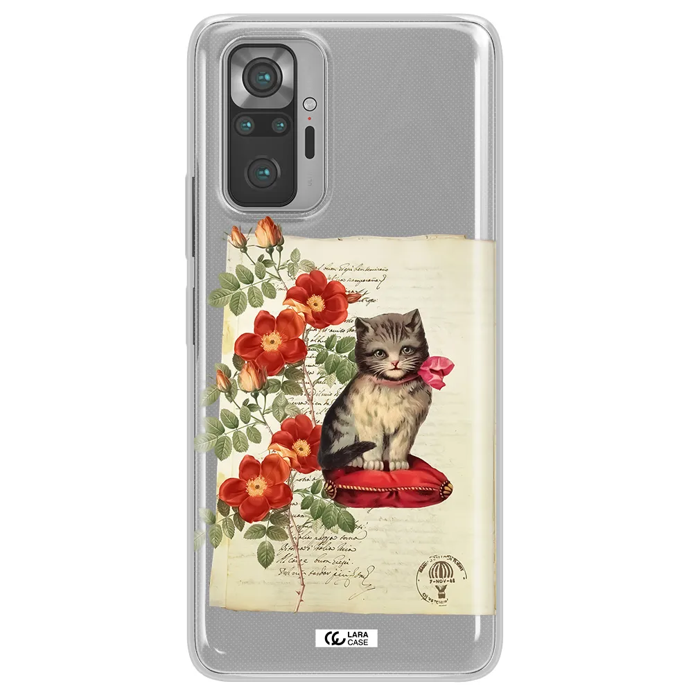 a cat on a pillow with flowers Xiaomi Note 10 Pro Clear TPU Case