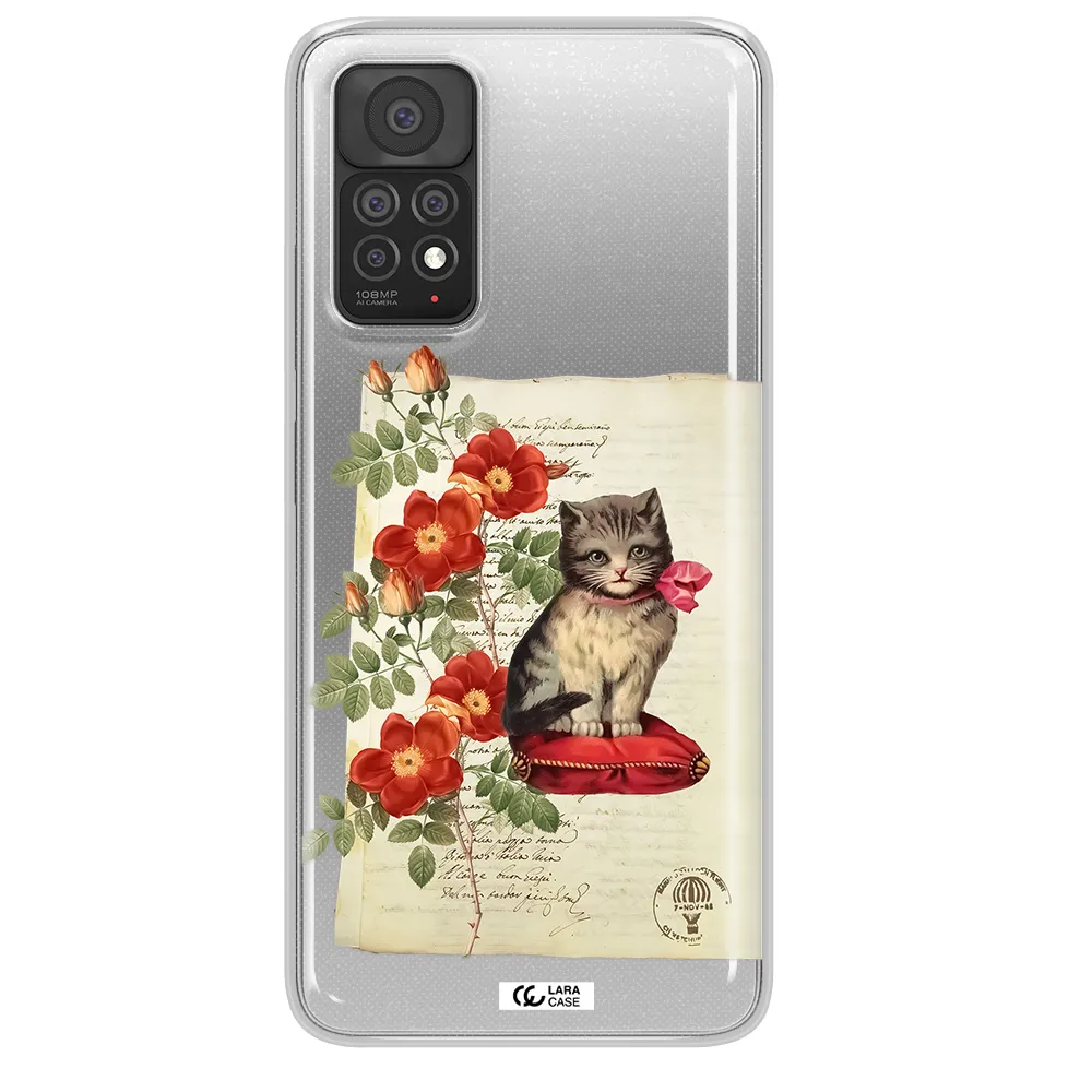 a cat on a pillow with flowers Xiaomi Note 11 Pro Clear TPU Case
