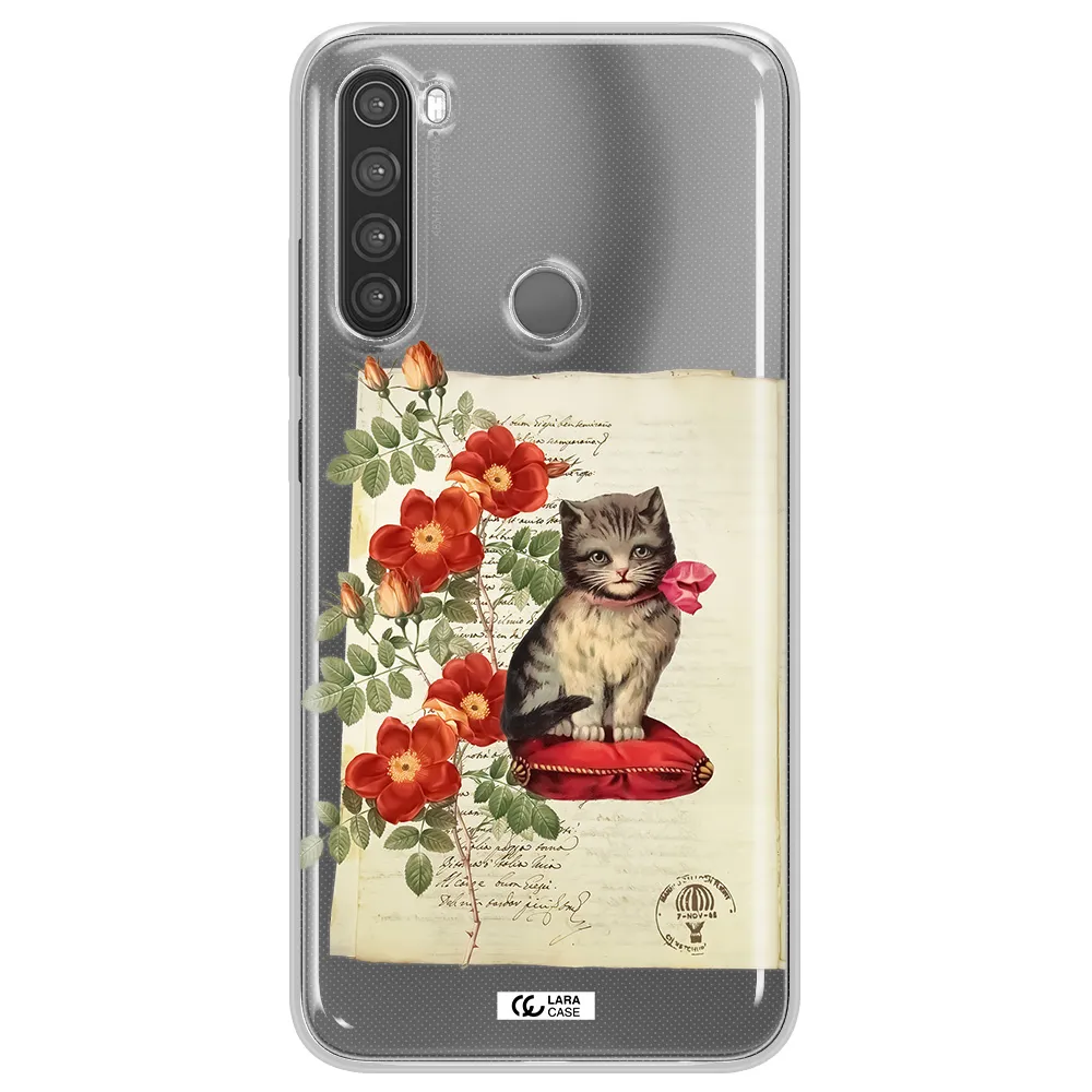 a cat on a pillow with flowers Xiaomi Note 8 Clear TPU Case
