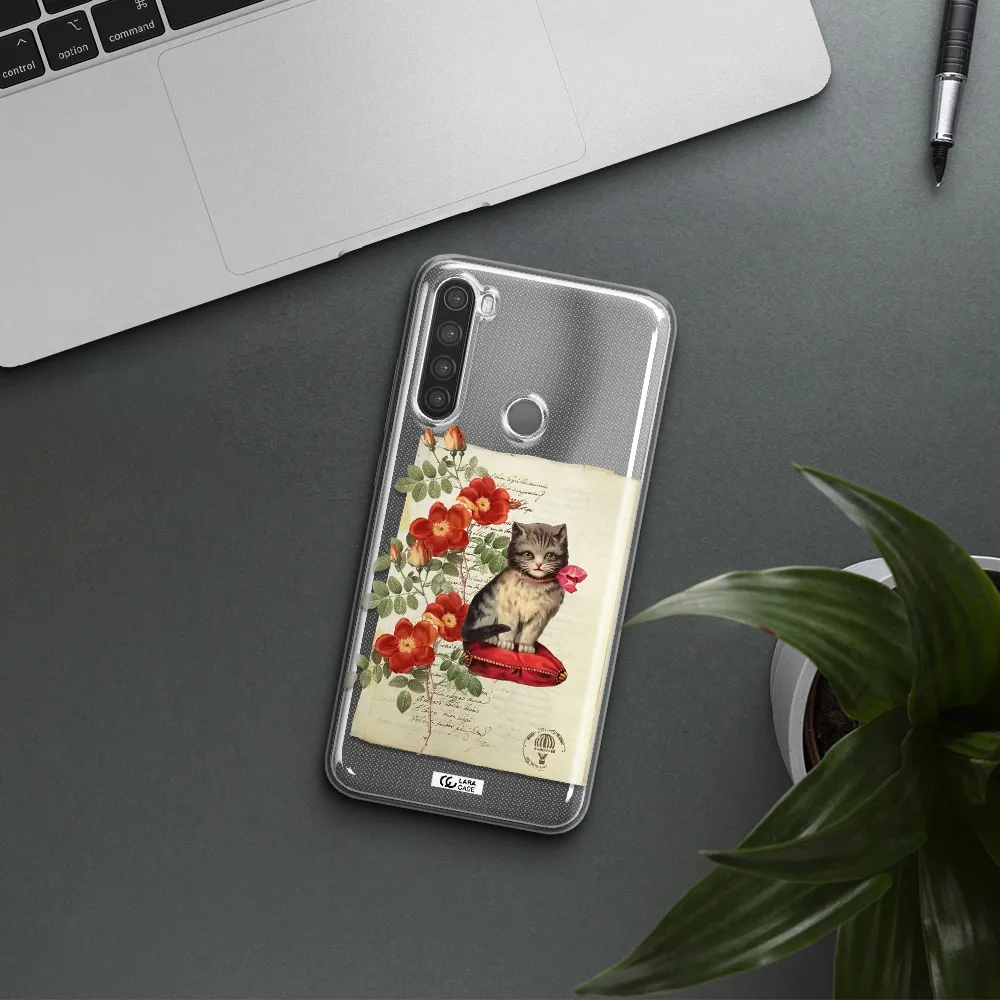 a cat on a pillow with flowers Xiaomi Note 8 Clear TPU Case