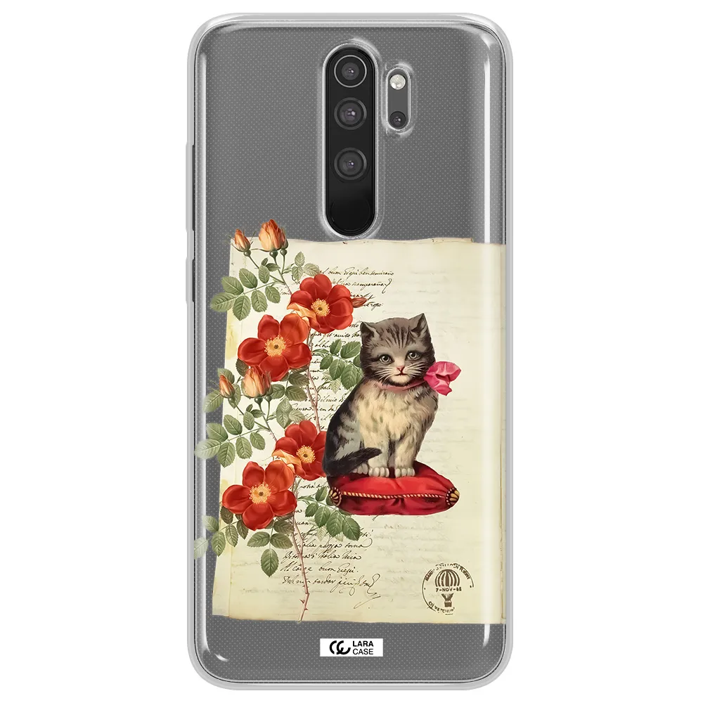 a cat on a pillow with flowers Xiaomi Note 8 Pro Clear TPU Case