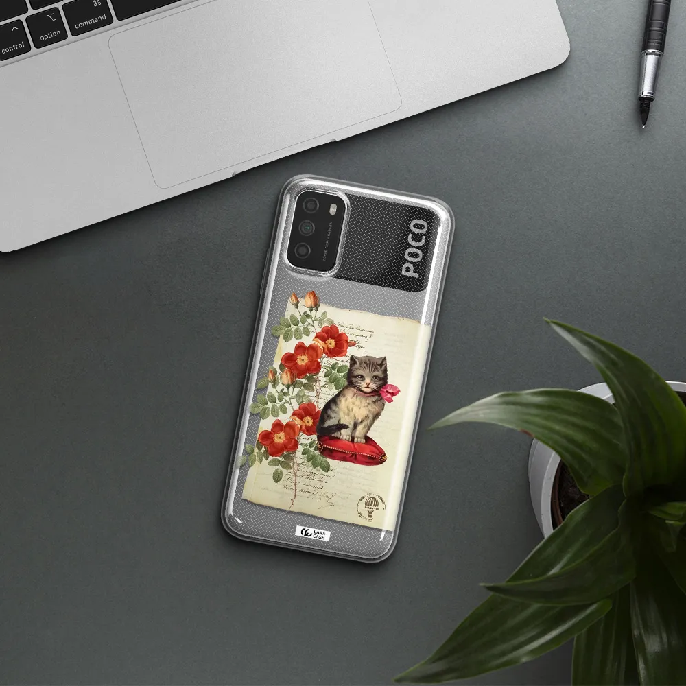 a cat on a pillow with flowers Xiaomi Poco M3 Clear TPU Case