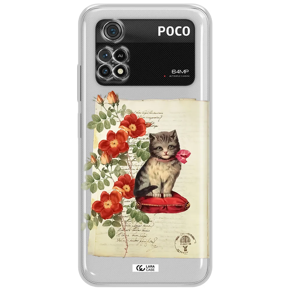 A Cat On A Pillow With Flowers Xiaomi Poco M4 Pro 4G Clear Tpu Case
