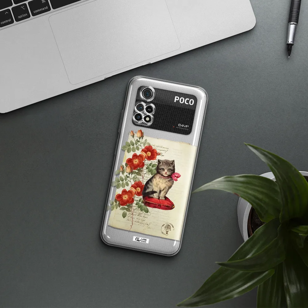 A Cat On A Pillow With Flowers Xiaomi Poco M4 Pro 4G Clear Tpu Case