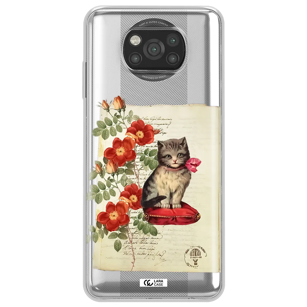 a cat on a pillow with flowers Xiaomi Poco X3 Clear TPU Case